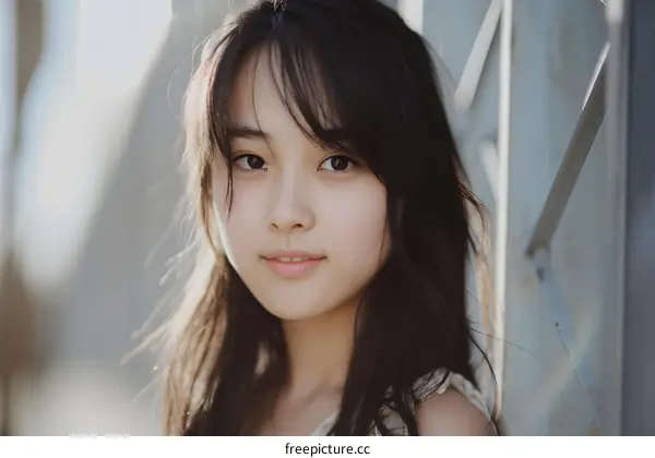 Portrait of a Young Asian Woman With Long Black Hair