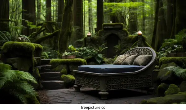 A mossy green overgrown magical forest bed
