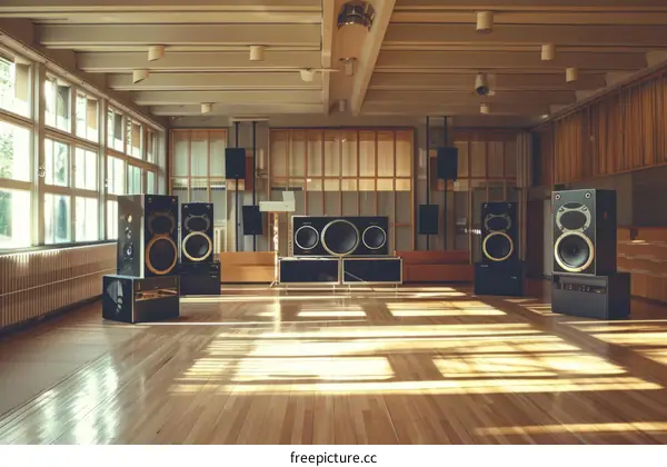 Vintage Speaker System in Empty Room