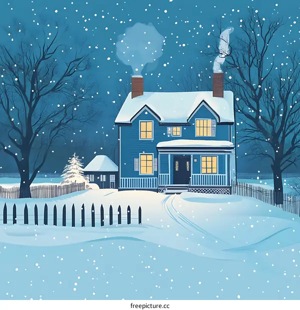Snowy Winter Night House Illustration