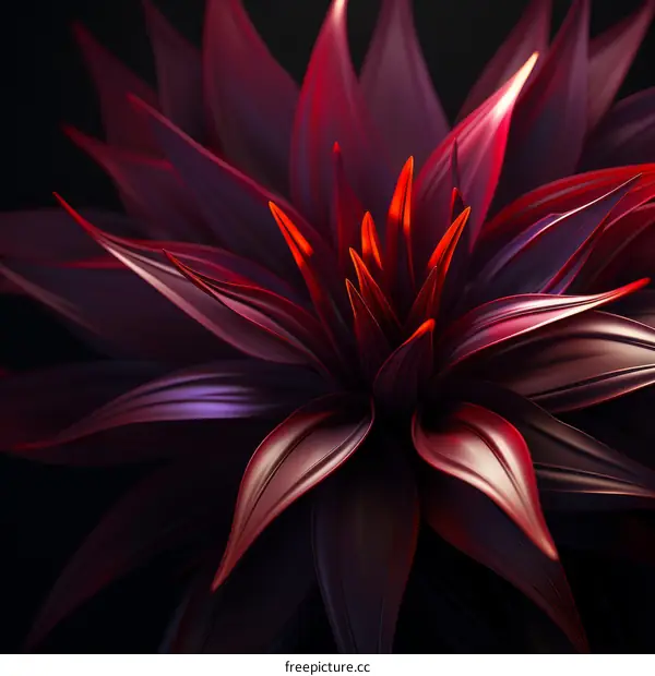 A 3D rendering of a red flower with dark red petals and a bright red center