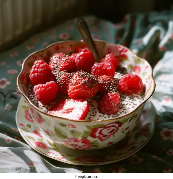 Strawberry and Raspberry Yogurt Bowl with Chia Seeds