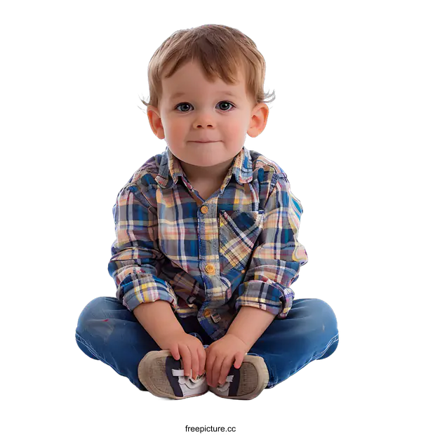 [Transparent Background PNG]Cute Toddler Boy Sitting On White Background