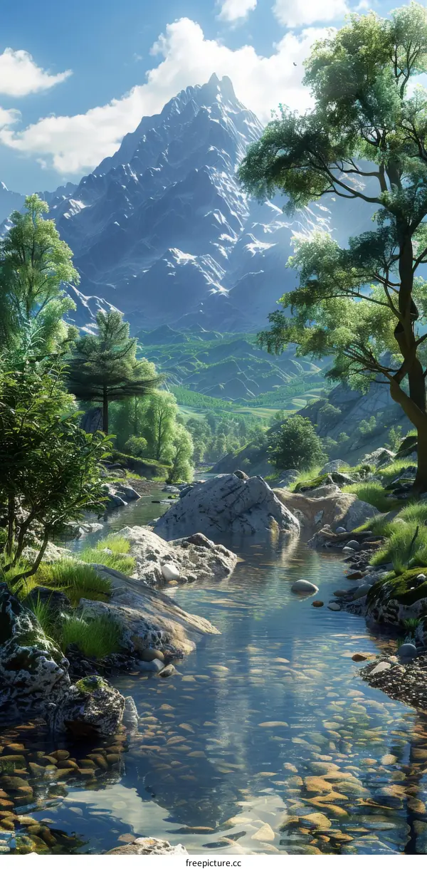 Majestic Mountain Landscape with River and Trees