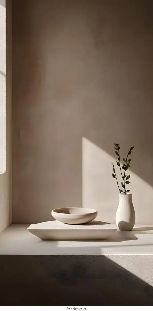 Minimalist Home Decor With a Ceramic Vase and a Bowl on a Shelf
