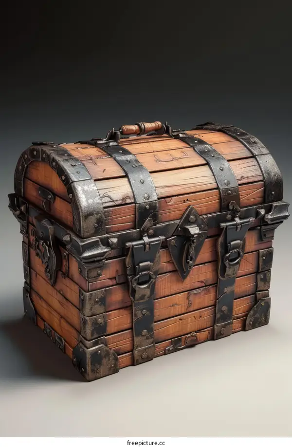 Antique Wooden Treasure Chest with Metal Reinforcements