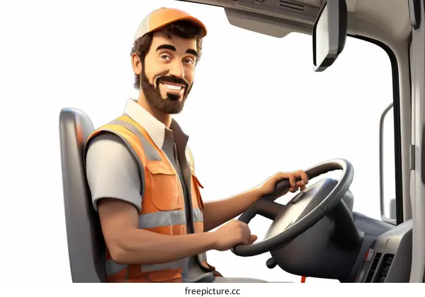 Happy Caucasian Male Truck Driver Delivering Goods