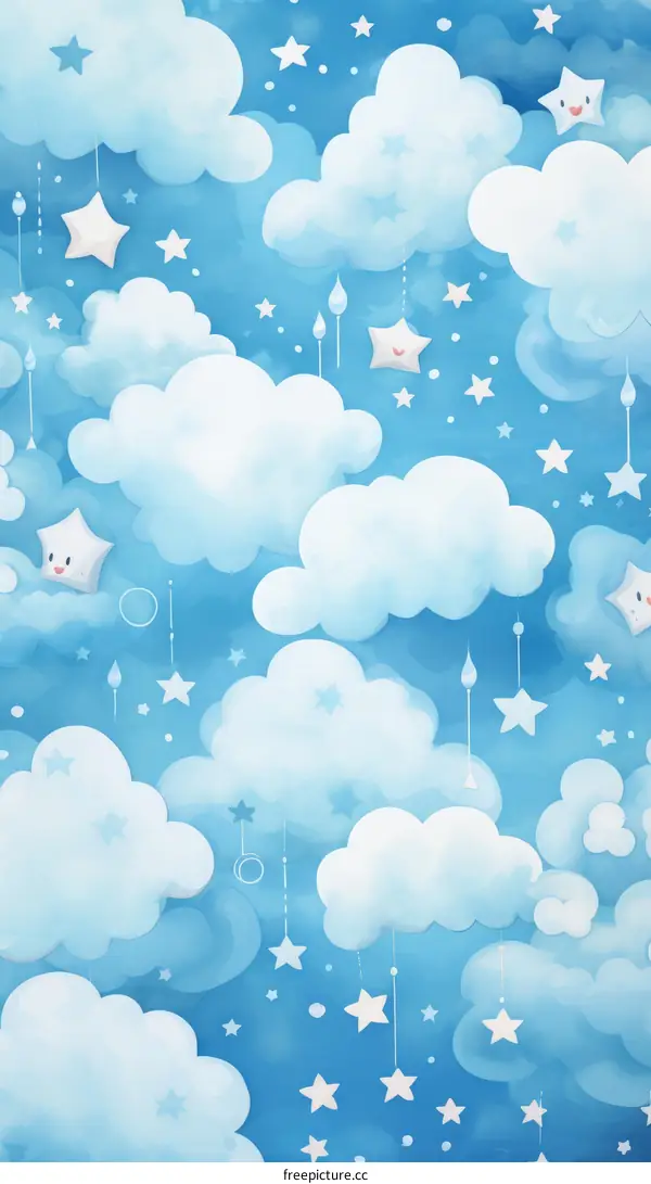 A Seamless Pattern of Fluffy Clouds and Stars