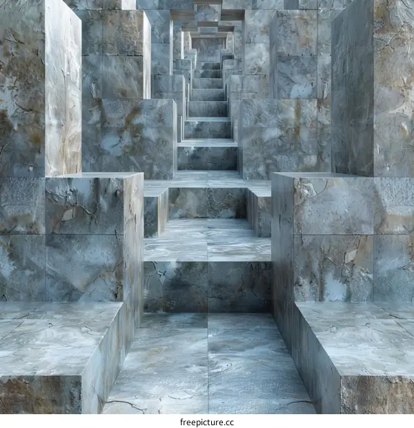 Abstract 3D rendering of a futuristic city with tall buildings made of marble