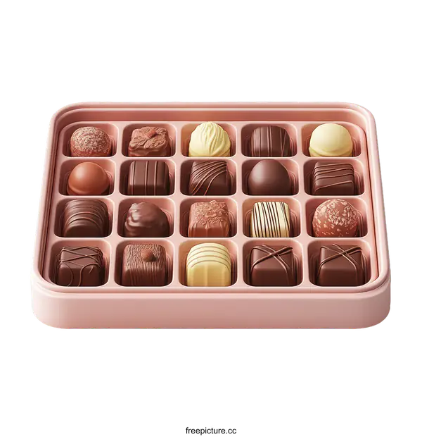 [Transparent Background PNG]Assorted Chocolate Collection in Pink Box