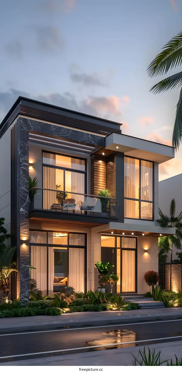 A Modern House with Palm Trees