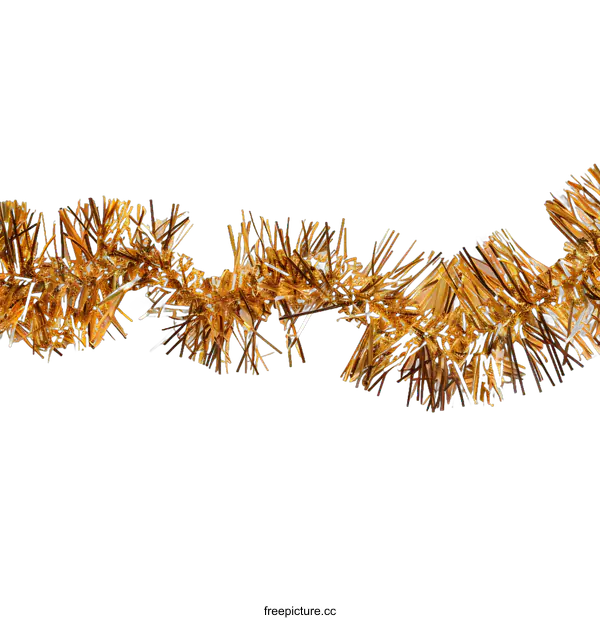 [Transparent Background PNG]Gold Tinsel Garland Isolated On White Background