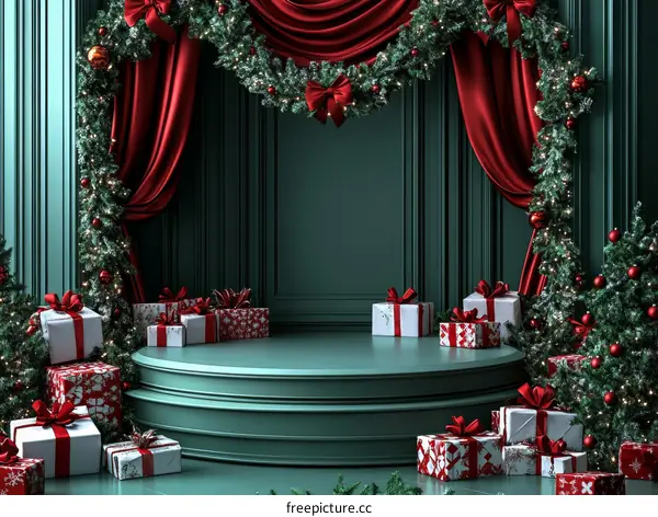 Christmas Scene with Gifts and Decorated Trees