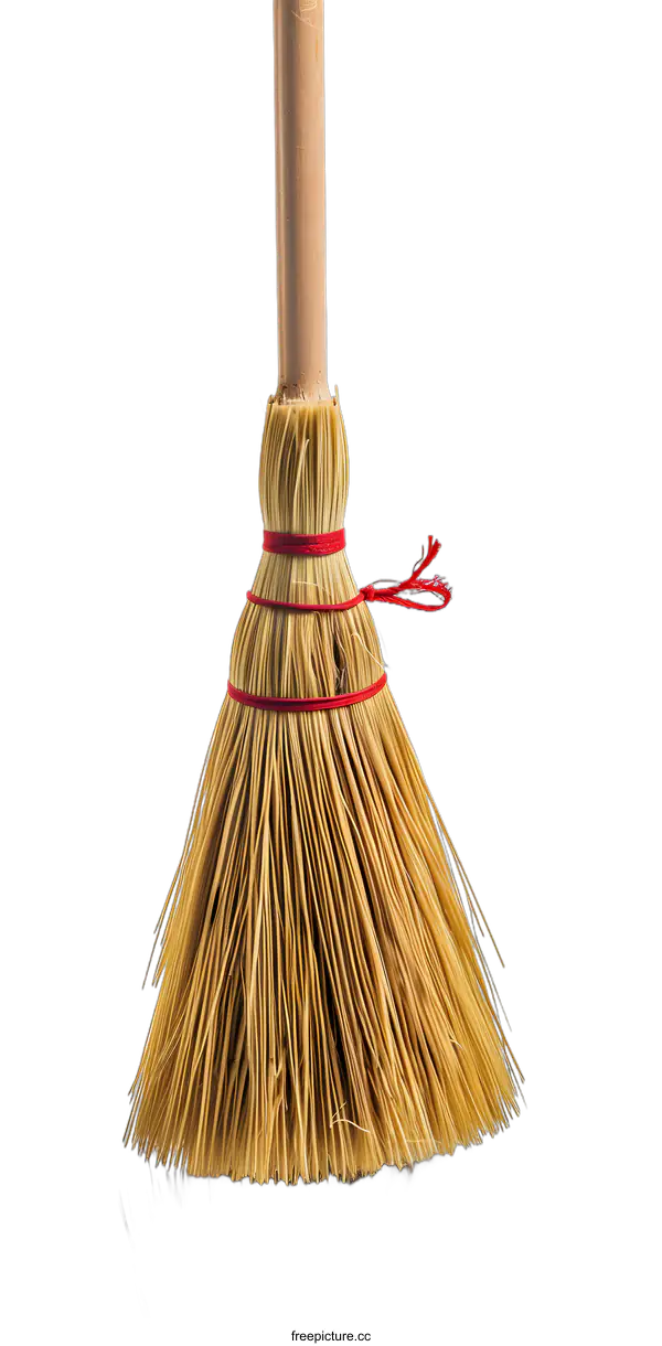 [Transparent Background PNG]Natural Broom With Red String Isolated On White Background
