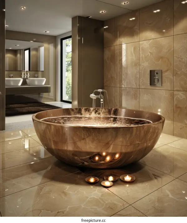 Luxury Stone Bathtub in Modern Bathroom