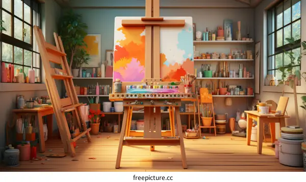A Colorful Painting in a Studio