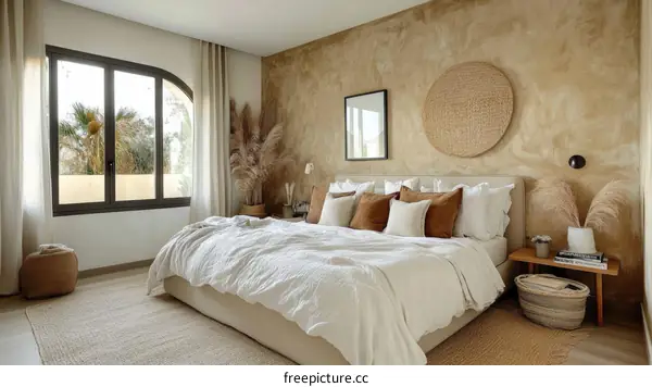 Modern Beige Bedroom with Large Window