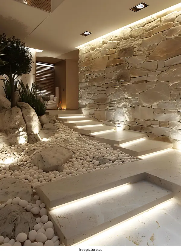 Pebbles and stone wall