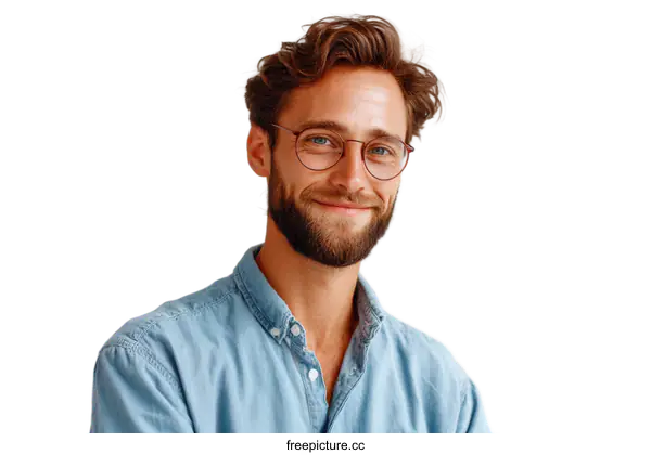 [Transparent Background PNG]Close-up Portrait of a Smiling Man with Glasses