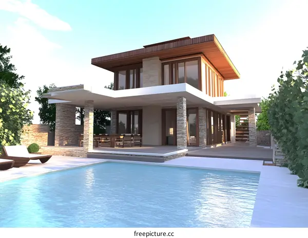 Modern House with Swimming Pool and Patio Design