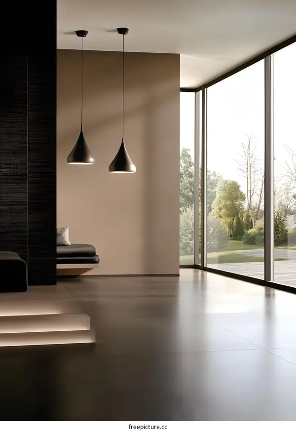 Modern Interior Design with  Floor Tiles and Two Pendant Lights