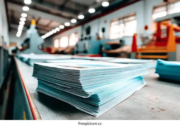 Printing Press Output Stacks of Printed Materials