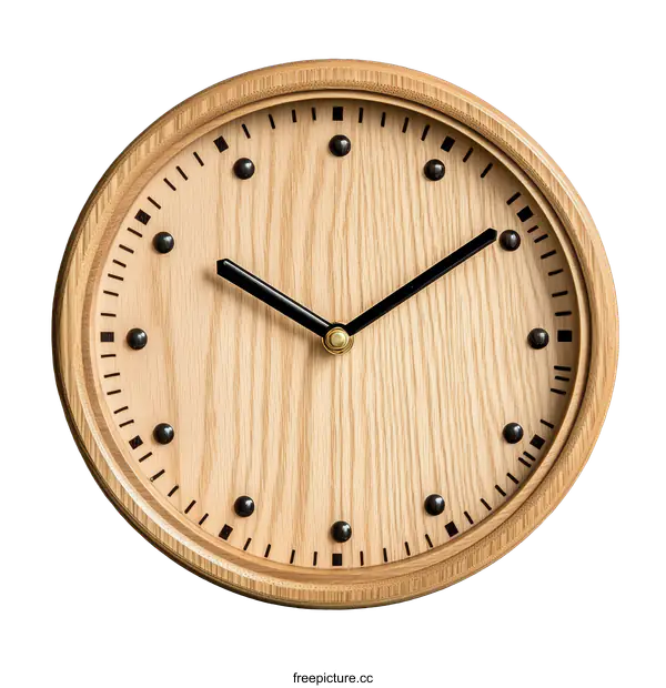 [Transparent Background PNG]Wooden Wall Clock with Minimalist Design