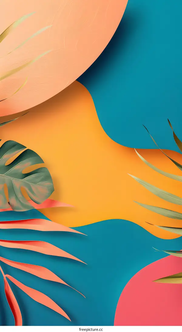 Abstract Tropical Summer Background with Leaves and Shapes