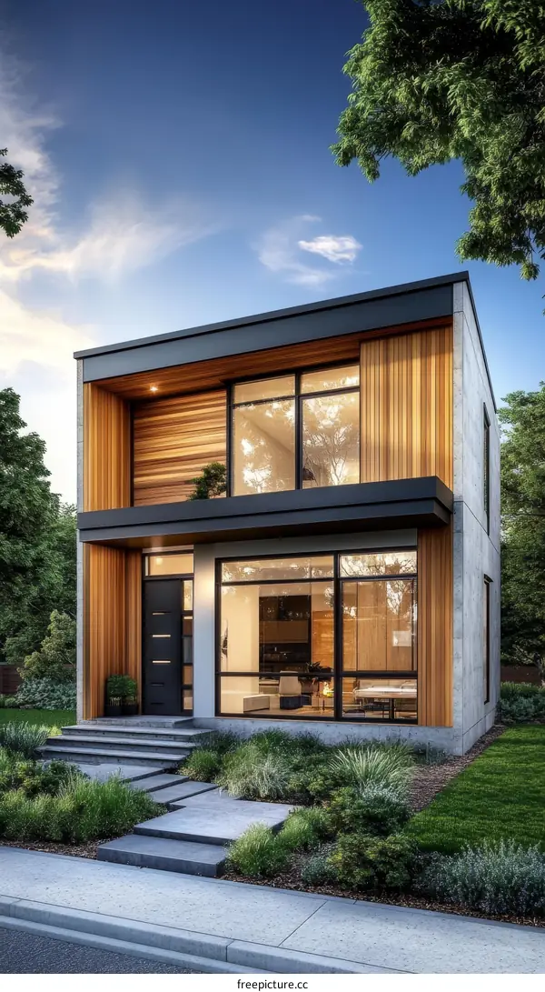 Modern Two-Story House Exterior Design Illustration