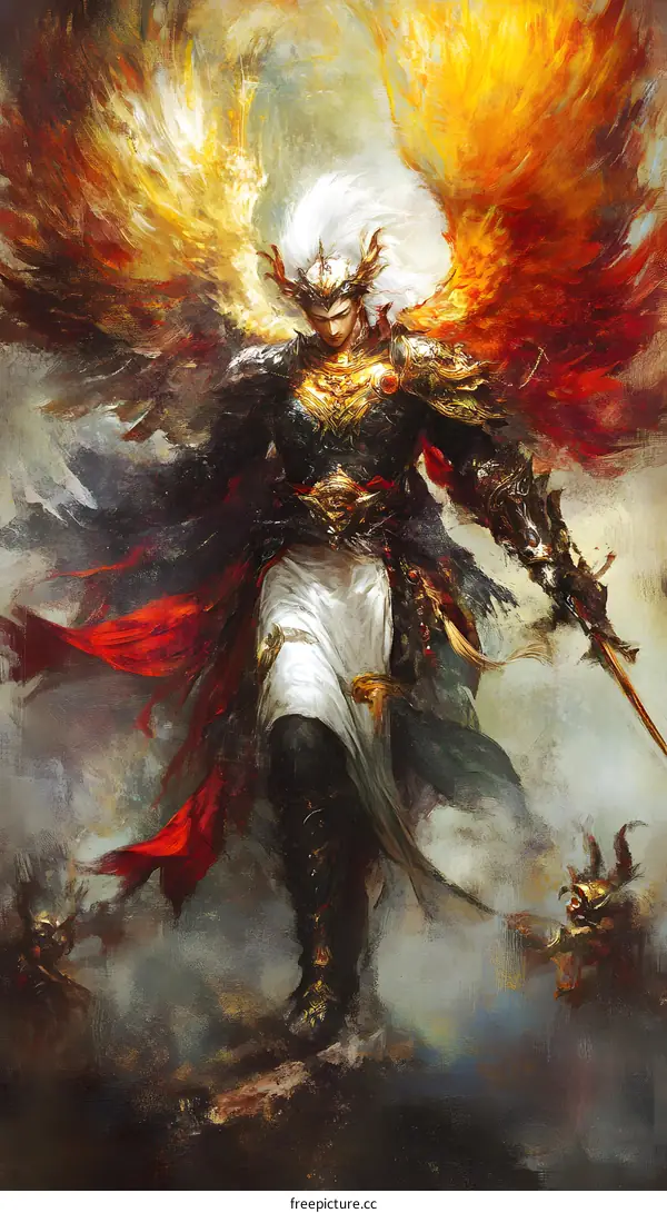 Fantasy Warrior with Wings and Sword