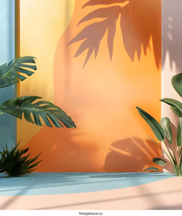 Tropical Summer Background with Palm Leaf Shadows