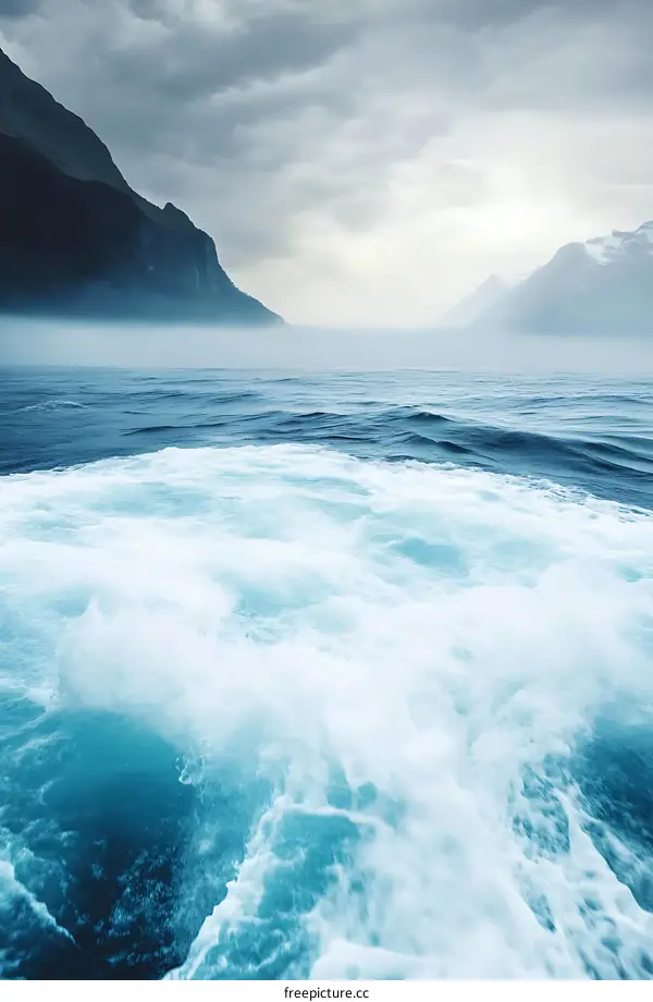 Ocean Waves and Mountains in the Fog