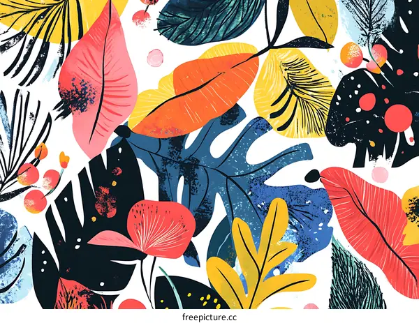 Tropical Leaves Pattern Colorful Background