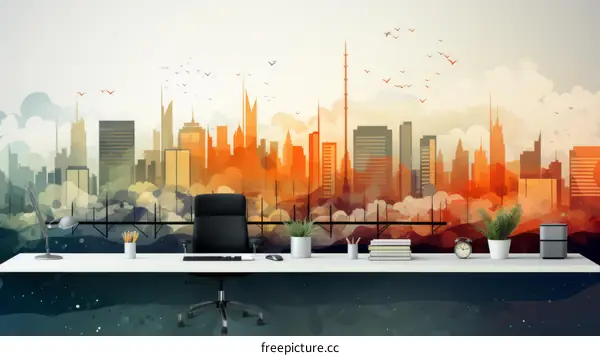 Minimalist Cityscape Painting with Warm Colors