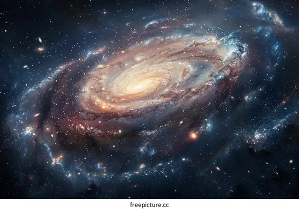 Spiral Galaxy with Stars and Dust in Deep Space