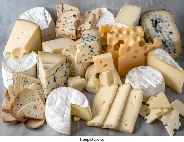 Assortment of Different Types of Cheese with Bread