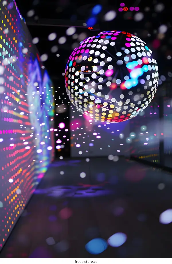 Disco Ball in a Dark Room With Colorful Lights