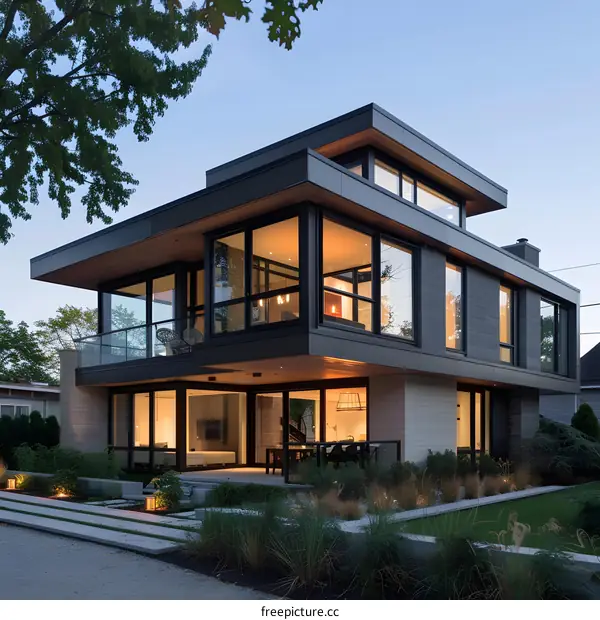 Modern Black and White House with Large Windows
