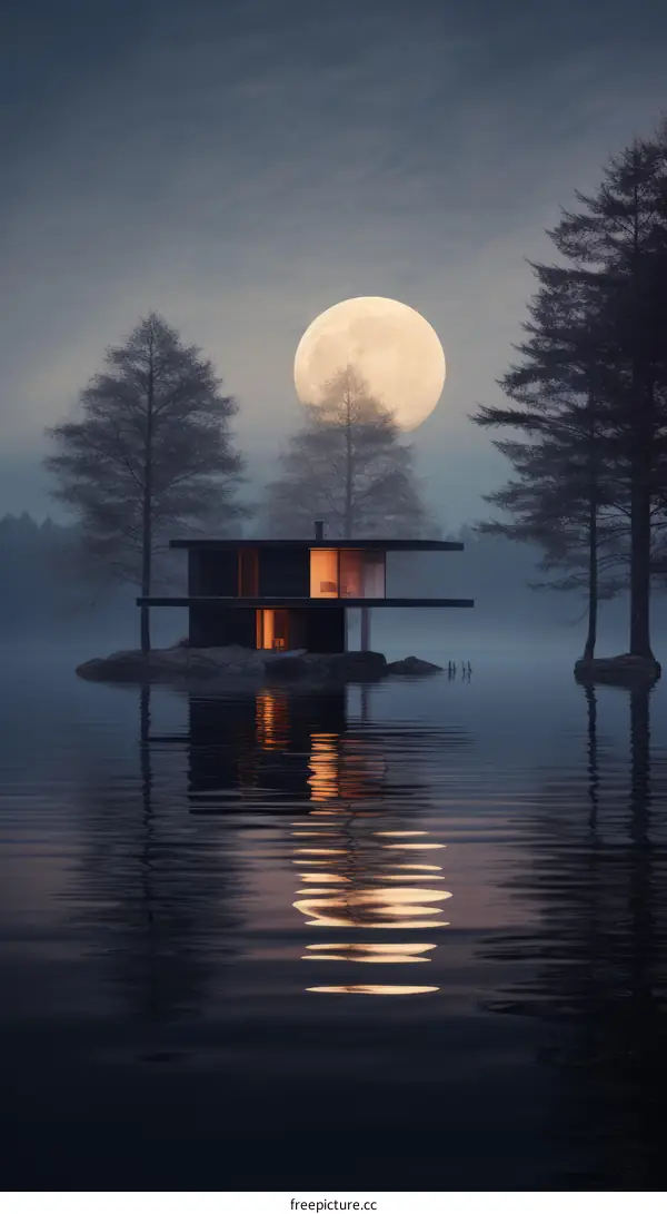 Moonlit Reflection: A Serene Lakeside Retreat