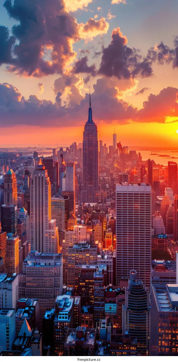 New York City Skyline Sunset Panorama