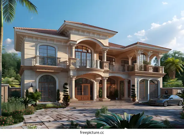 Luxury house with palm trees