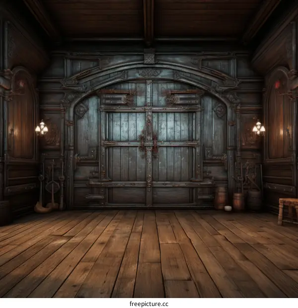 ornate wooden door in a grand hall