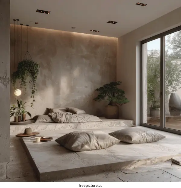 Serene Modern Bedroom with Natural Elements