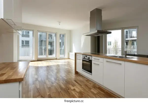 Modern Empty Kitchen with Large Windows