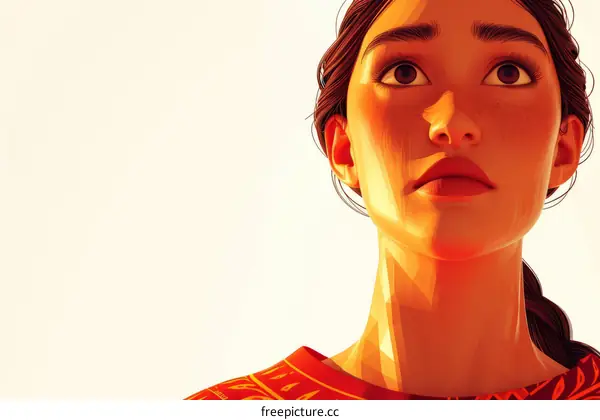 Illustration of a young woman looking up