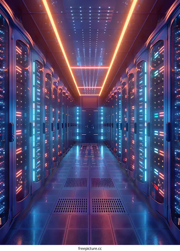 Server Room Interior Design with Neon Lights