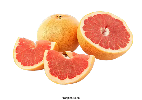 [Transparent Background PNG]Fresh Ripe Pink Grapefruit Slices Isolated on White Background