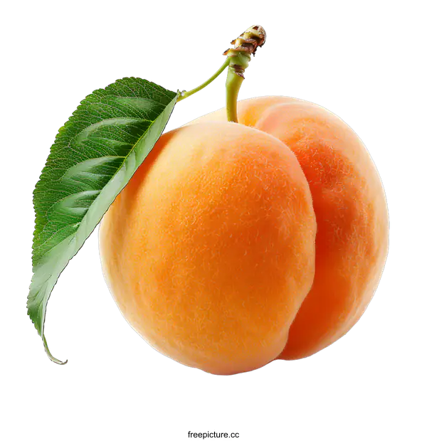 [Transparent Background PNG]Ripe Peach with Leaf on White