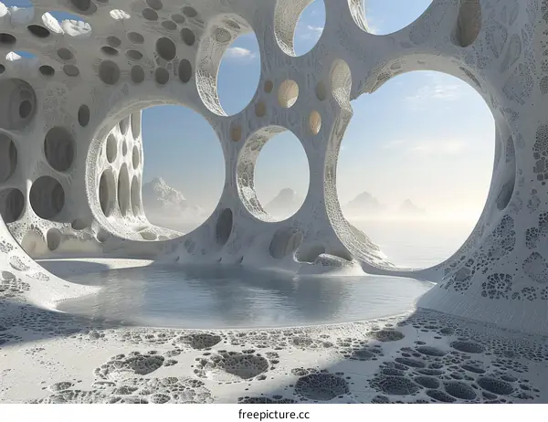 Futuristic Alien Landscape with Bioluminescent Plants and Water