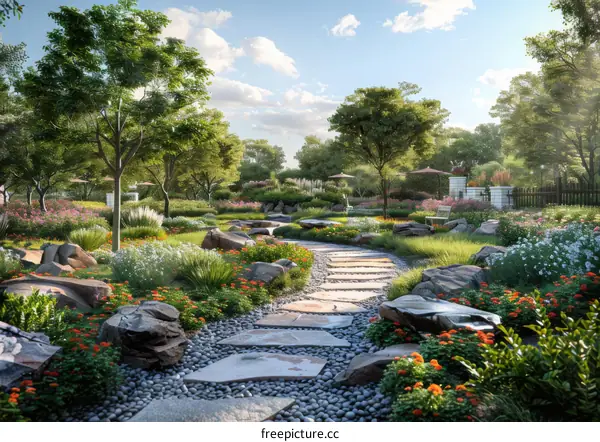 Digital Illustration of a Beautiful Garden Path